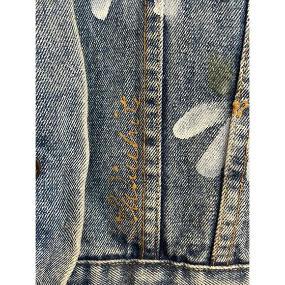 Vintage Hand Painted Flowers Denim Jean Jacket distressed Men's M, Women's L - Picture 3 of 13